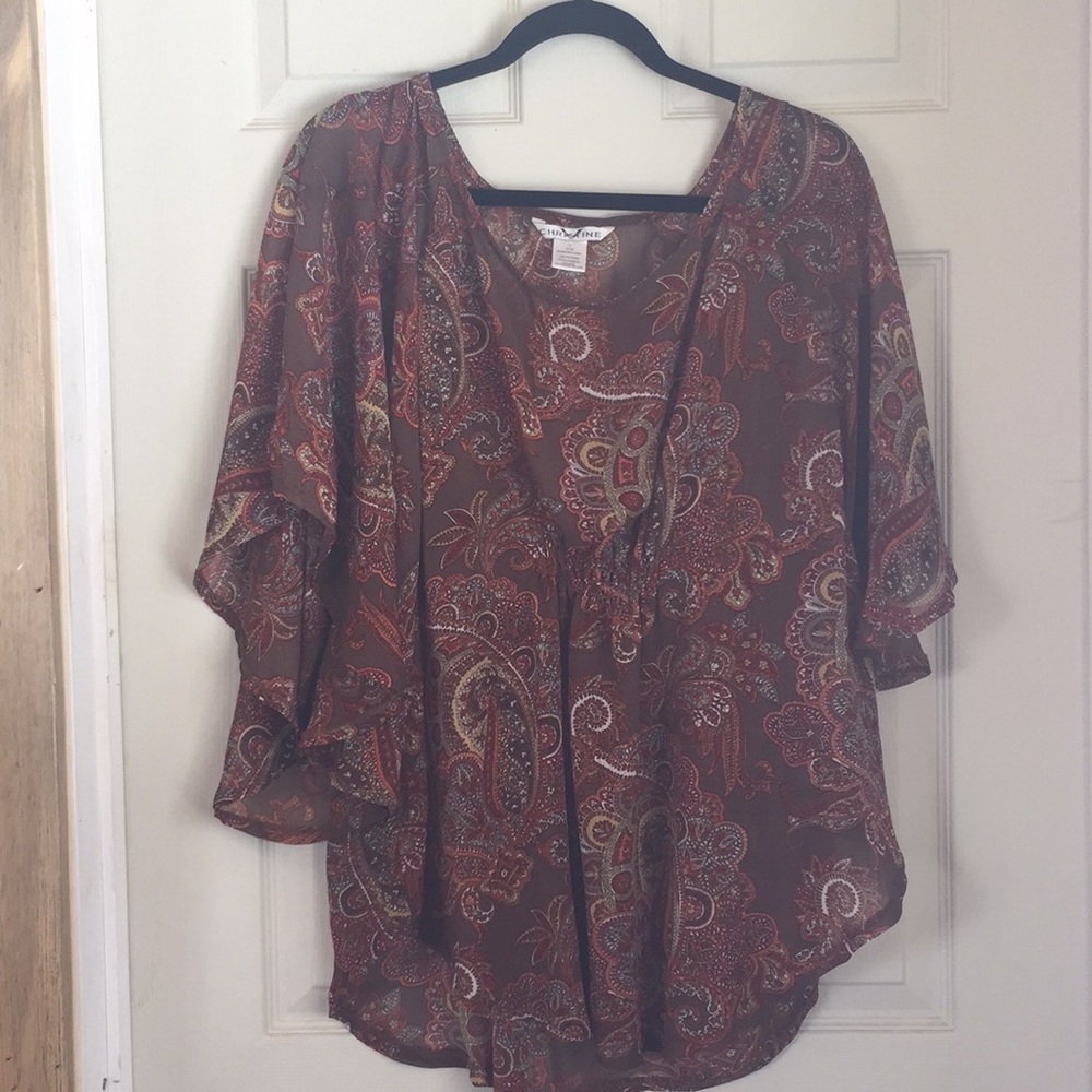 Flowing adorable brown and rust colored blouse